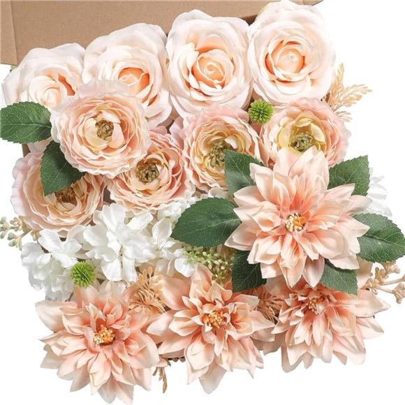 Artificial Flowers Combo Box Set Pink Fake Flower Leaf with Stems DIY Wedding - Picture 1 of 7